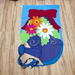 Evergreen Enterprises Red Bow Watering Can Decorative House Garden Flag Banner